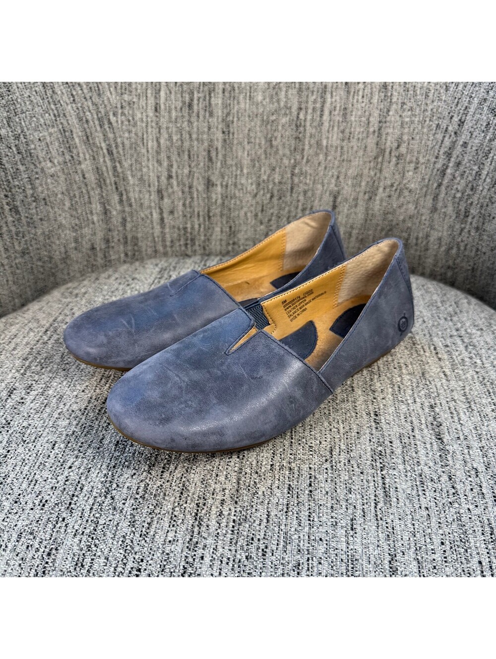 Born Women's Blue Leather Distressed Slip-On Loafers Size 8 Comfort Flats